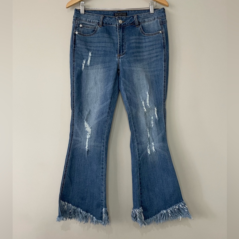 Hem & Thread flare fray hem distressed high waist jeans